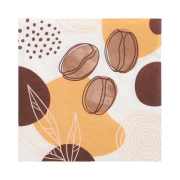 Servetter, 3-lagers 1/4-vikt 33 cm x 33 cm "Coffee Beans"
