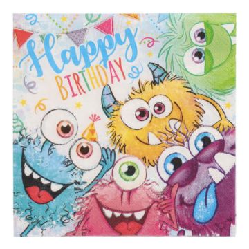 Servetter, 3-lagers 1/4-vikt 33 cm x 33 cm "Funny Monsters"