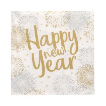 Servetter, 3-lagers 1/4-vikt 33 cm x 33 cm "Happy New Year"