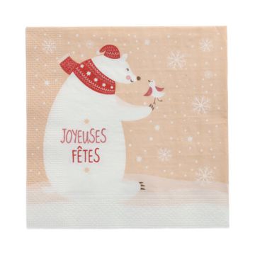 Servetter, 3-lagers 1/4-vikt 33 cm x 33 cm "L'ours Blanc"