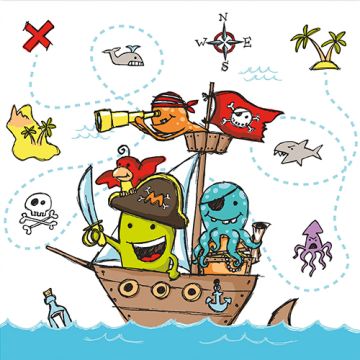 Servetter, 3-lagers 1/4-vikt 33 cm x 33 cm "Pirate Crew"