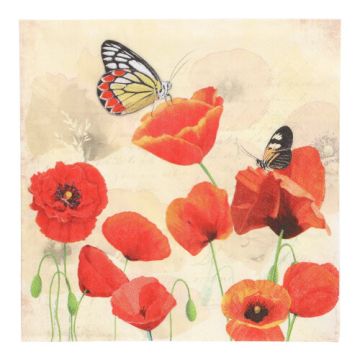 Servetter, 3-lagers 1/4-vikt 33 cm x 33 cm "Poppy Flowers"