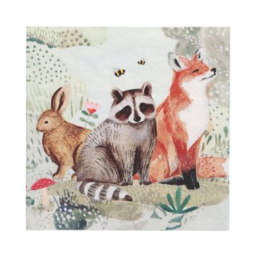Servetter, 3-lagers 1/4-vikt 33 cm x 33 cm "Rabbit, Racoon & Fox"