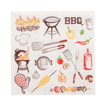 Servetter, 3-lagers 1/4-vikt 33 cm x 33 cm "Time for BBQ"
