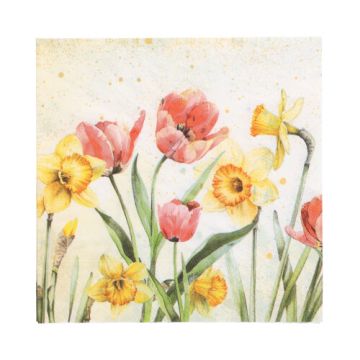 Servetter, 3-lagers 1/4 vikt 33 cm x 33 cm "Tulips & Daffodils" 