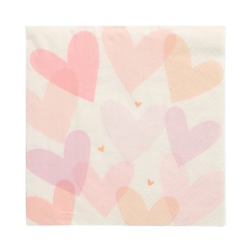 Servetter, 3-lagers 1/4-vikt 33 cm x 33 cm "Pastell Hearts"