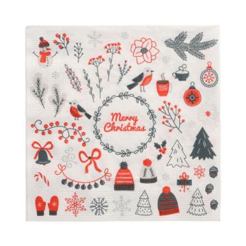 Servetter, 3-lagers 1/4-vikt 33 cm x 33 cm "Winter Symbols"