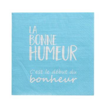 Servetter, 3-lagers 1/4-vikt 33 cm x 33 cm blå "La Bonne Humeur"