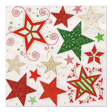 Servetter, 3-lagers 1/4-vikt 33 cm x 33 cm vit "Heavenly Stars"