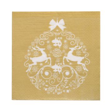 Servetter, 3-lagers 1/4-vikt 33 cm x 33 cm guld "Deers Couple"