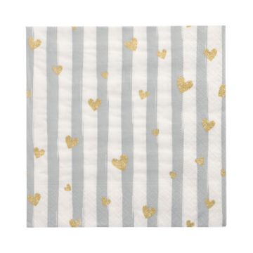 Servetter, 3-lagers 1/4-vikt 33 cm x 33 cm grå "Golden Hearts"