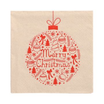 Servetter, 3-lagers 1/4-vikt 33 cm x 33 cm natur "Christmas Ball" av återvunnet papper