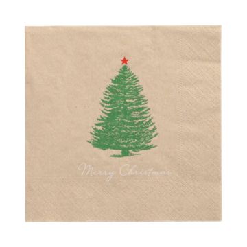 Servetter, 3-lagers 1/4-vikt 33 cm x 33 cm natur "Christmastree with Star" av återvunnet papper