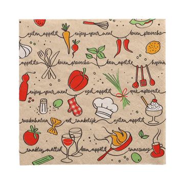 Servetter, 3-lagers 1/4-vikt 33 cm x 33 cm natur "Enjoy your meal" av återvunnet papper