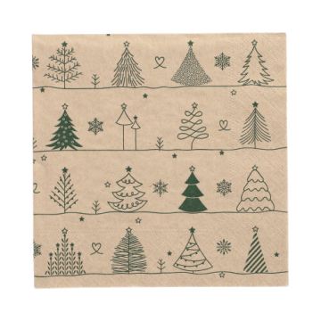 Servetter, 3-lagers 1/4-vikt 33 cm x 33 cm natur "Various X-Mas Trees" av återvunnet papper