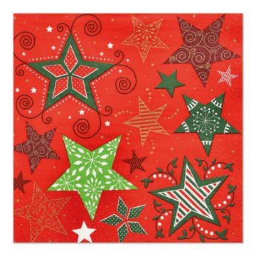 Servetter, 3-lagers 1/4-vikt 33 cm x 33 cm röd "Heavenly Stars"