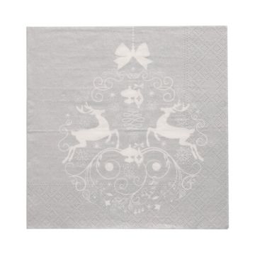 Servetter, 3-lagers 1/4-vikt 33 cm x 33 cm silver "Deers Couple"
