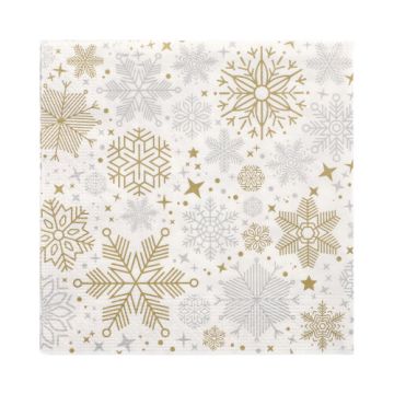 Servetter, 3-lagers 1/4-vikt 33 cm x 33 cm silver/guld "Flocons"