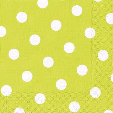 Servett, 3-lags 1/4-vikt 40 cm x 40 cm limegrön "Dots"