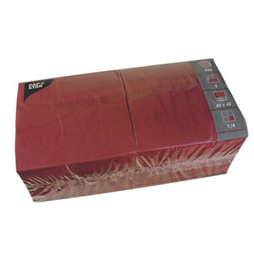 Servett, 3-lags 1/4-vikt 40 cm x 40 cm vinröd