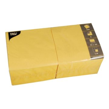 Servett, 3-lags 1/4-vikt 33 cm x 33 cm gul