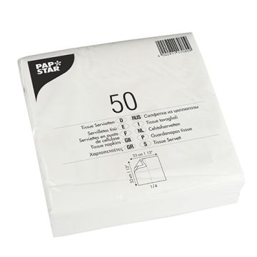servetter, 2-lagiga 1/4-vikt 33 cm x 33 cm vit