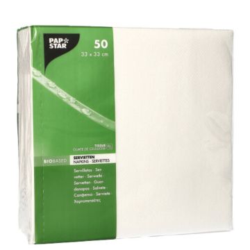 servetter, 2-lagiga "pure" 1/4-vikt 33 cm x 33 cm vit