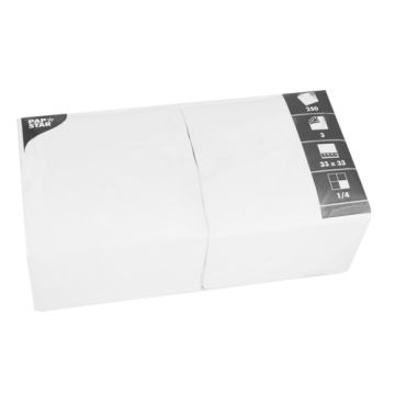 Servett, 3-lags 1/4-vikt 33 cm x 33 cm vit