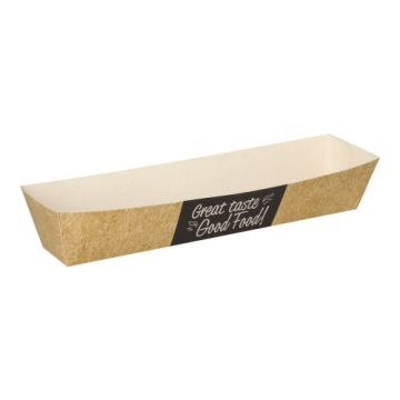 Snacksbricka tillverkad av färskfiberkartong "pure" 3,5 cm x 3,3 cm x 18,5 cm "Good Food"