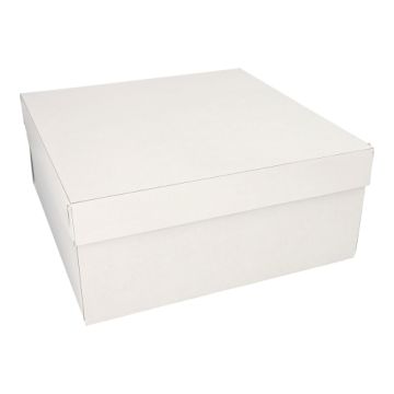 Cake lådor, med lock, papper kantig 30 cm x 30 cm x 13 cm vit
