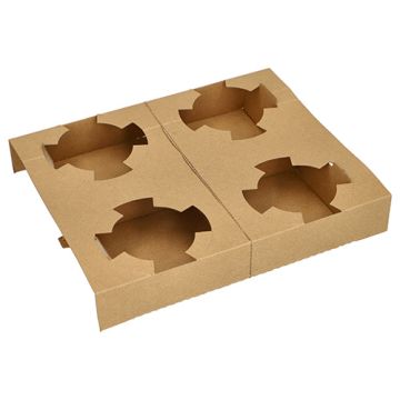 Bärbricka för catering, papp "pure" 3,6 cm x 19,8 cm x 24,1 cm brun für 4 Suppenbecher