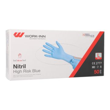 "WORK-INN" Handskar, Nitril opudrade "High Risk" blå Storlek L