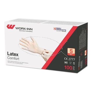 "WORK-INN" Handskar, latex puderfri "Comfort" vit - natur Storlek S