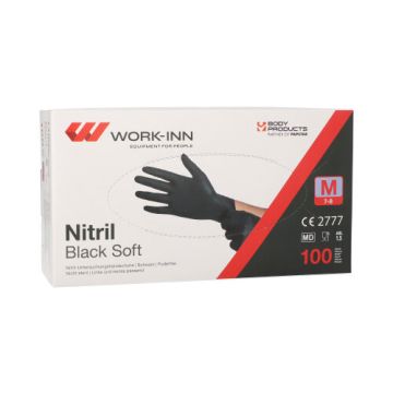 "WORK-INN/PS" Handskar, Nitril opudrade "Black Soft" svart Storlek M