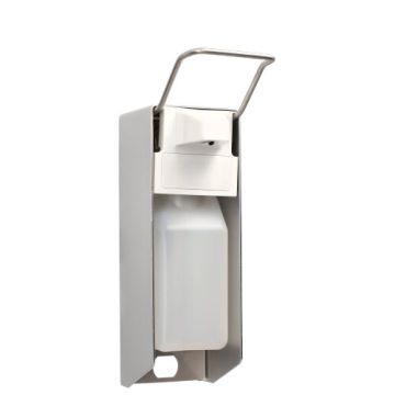 Väggdispenser 24,2 cm x 8,3 cm x 15,5 cm "Aluminium" 500 ml, Spak med kort arm, inkl. tom flaska