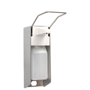 Väggdispenser 23 cm x 24,2 cm x 8,2 cm "Aluminium" 500 ml, Spak med lång arm, inkl. tom flaska