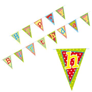 Vimpelgirlang, papper 4 m "Happy Birthday" lackat