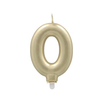Sifferljus med hållare 7 cm guld "0"
