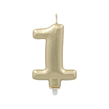 Sifferljus med hållare 7 cm guld "1"