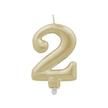 Sifferljus med hållare 7 cm guld "2"