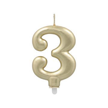 Sifferljus med hållare 7 cm guld "3"