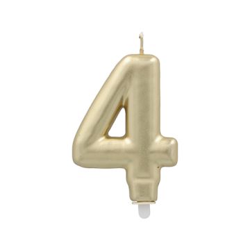Sifferljus med hållare 7 cm guld "4"