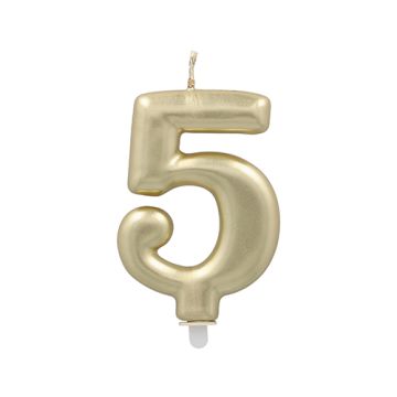 Sifferljus med hållare 7 cm guld "5"
