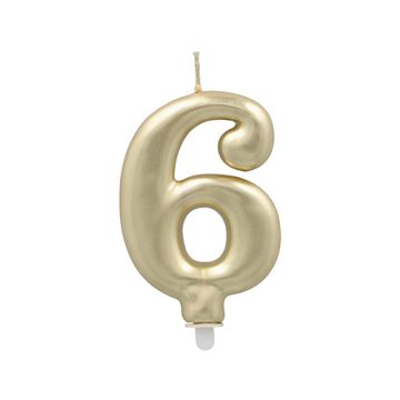 Sifferljus med hållare 7 cm guld "6"