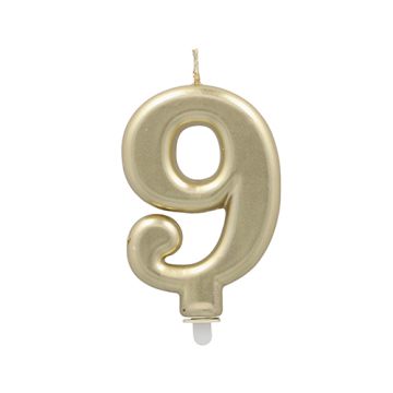 Sifferljus med hållare 7 cm guld "9"