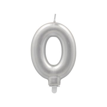Sifferljus med hållare 7 cm silver "0"
