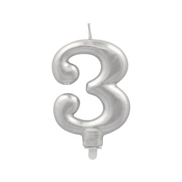 Sifferljus med hållare 7 cm silver "3"