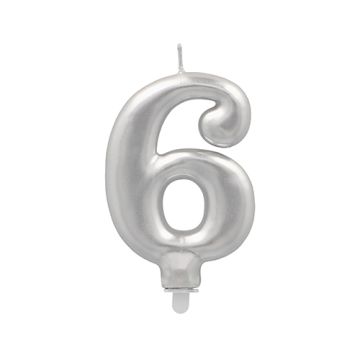 Sifferljus med hållare 7 cm silver "6"