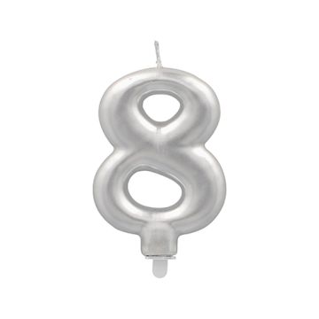 Sifferljus med hållare 7 cm silver "8"