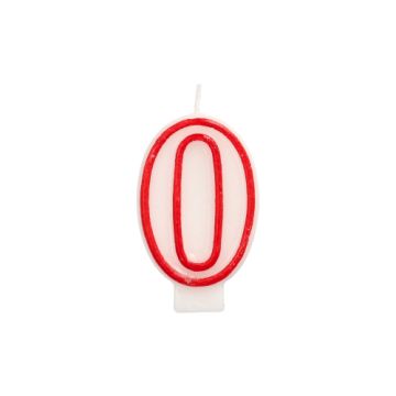 Sifferljus 7,3 cm vit "0" med röd kant